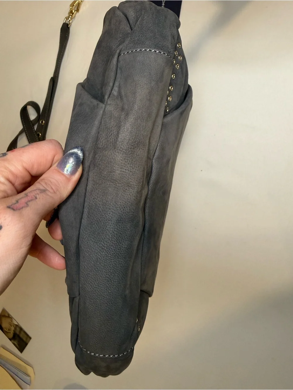 Rebecca Minkoff Gray Suede Shoulder Bag with Gold Hardware